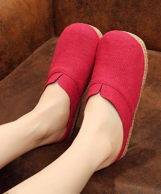 Boutique Flat Shoes For Women Red Cotton Linen Fabric Slippers Shoes LT210630