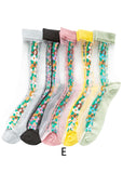 Boutique Floral Jacquard Sheer Mesh socks Mid Calf Socks dylinoshop