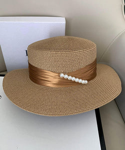 Boutique Khaki Pearl Straw Woven Beach Floppy Sun Hat dylinoshop