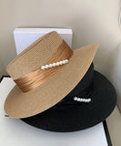 Boutique Khaki Pearl Straw Woven Beach Floppy Sun Hat dylinoshop