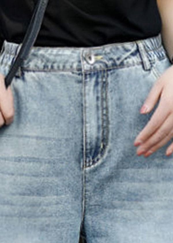 Boutique Streetwear Blue High Waist Pockets Cotton Denim Wide Leg Pants Summer NZ-CPTS22060701