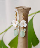 Boutique White Flower Jade 14K Gold Drop Earrings Jew-EAR220805