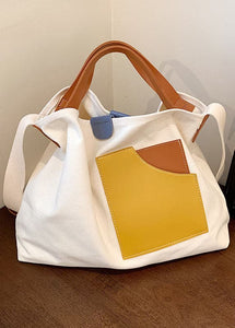 Boutique White Patchwork Canvas Tote Handbag BGS211231