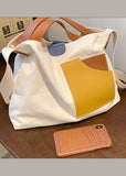 Boutique White Patchwork Canvas Tote Handbag BGS211231