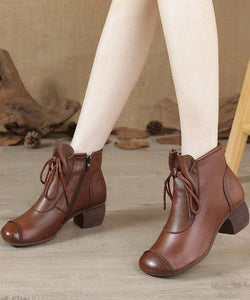 Brown Chunky Cowhide Leather Simple Splicing Ankle boots XZ-XZ210804