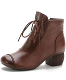 Brown Chunky Cowhide Leather Simple Splicing Ankle boots XZ-XZ210804