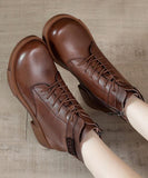 Brown Cowhide Leather Boots Cross Strap Ankle boots XZ-XZ210804