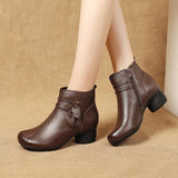 Brown zippered Cowhide Leather Boots Splicing Boots XZ-XZ210804