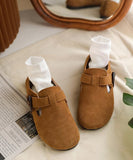 Camel Flat Feet Shoes Suede Cowhide Leather Buckle Strap Flats SHOE-PDX220328