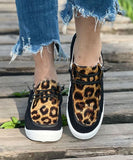 Casual Black Leopard Print Flat Feet Shoes Splicing Lace Up Flat Feet Shoes GW-PDX22061501
