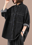 Casual Black Loose Casual Denim Fall Long Sleeve Coat WG-LTP210916