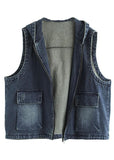 Casual Blue Denim Zippered Pockets Fall Sleeveless Waistcoat GK-VTP210810