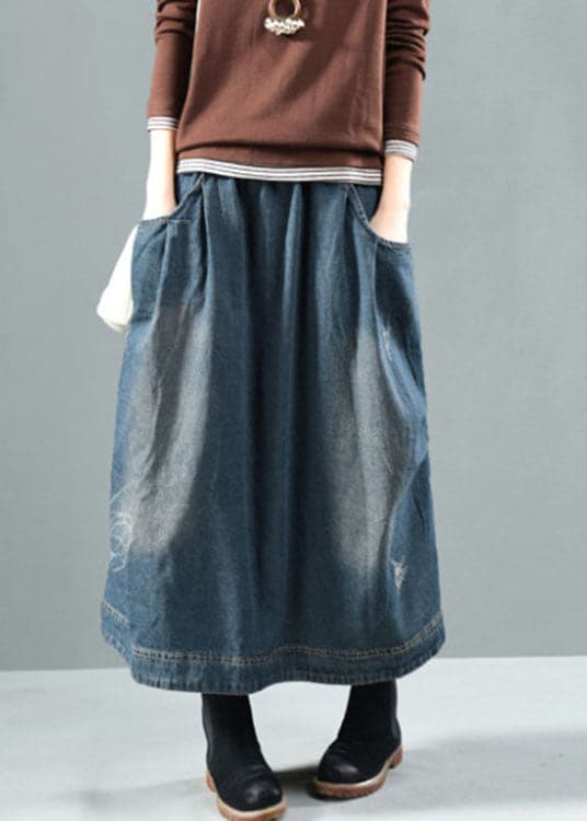 Casual Blue Elastic Waist Pockets Patchwork Fall Denim Skirt BSNZ-SKTS211014