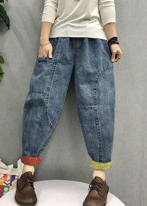 Casual Blue elastic waist Pockets denim Pants Spring BSNZK-LPTS211124