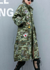 Casual Camouflage Rivet Print Pockets Fall Denim Long Sleeve Trench coats Coat OH-TCT210916