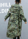 Casual Camouflage Rivet Print Pockets Fall Denim Long Sleeve Trench coats Coat OH-TCT210916