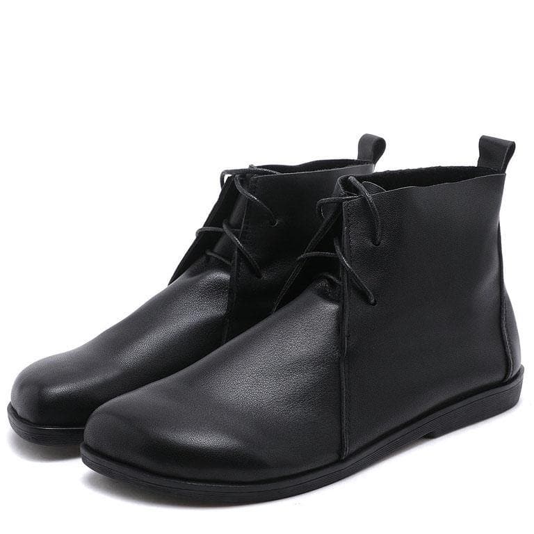 Casual Cross Strap Boots Black Cowhide Leather Ankle boots XZ-PDX210624