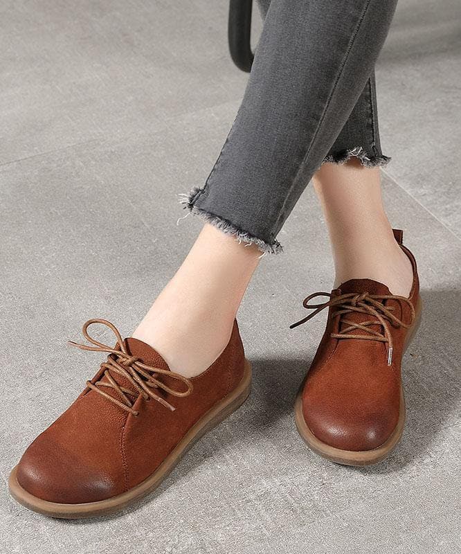 Casual Cross Strap Flat Shoes Brown Cowhide Leather XZ-PDX210624
