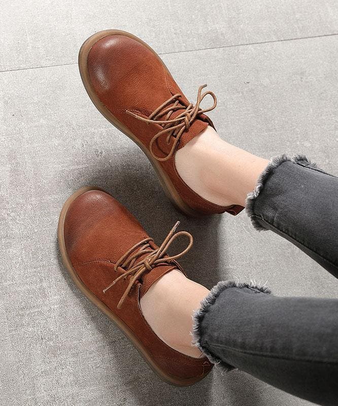 Casual Cross Strap Flat Shoes Brown Cowhide Leather XZ-PDX210624