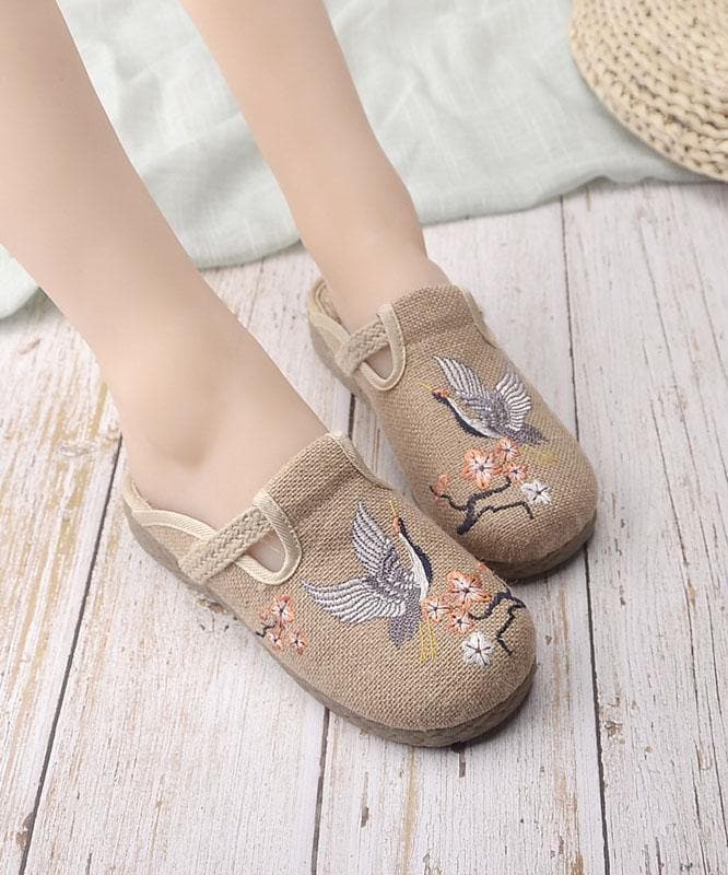 Casual Khaki Embroideried Linen Fabric Slippers Shoes LT210723-220630