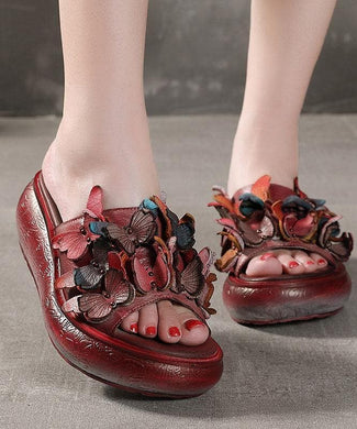 Casual Platform Red Cowhide Leather Peep Toe Slide Sandals XZ-LT210624