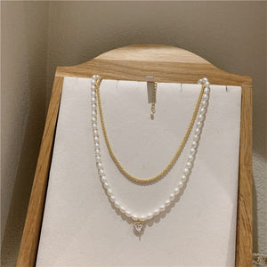 Charm Jewelry Luxury Natural Pearl Zircon Heart Choker Necklace For Women New Design Jewelry Gifts MDS0304 Touchy Style