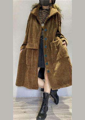 Chic Coffee Pockets Button Corduroy Loose Fall Long sleeve Coats BSLCT-TCT211009