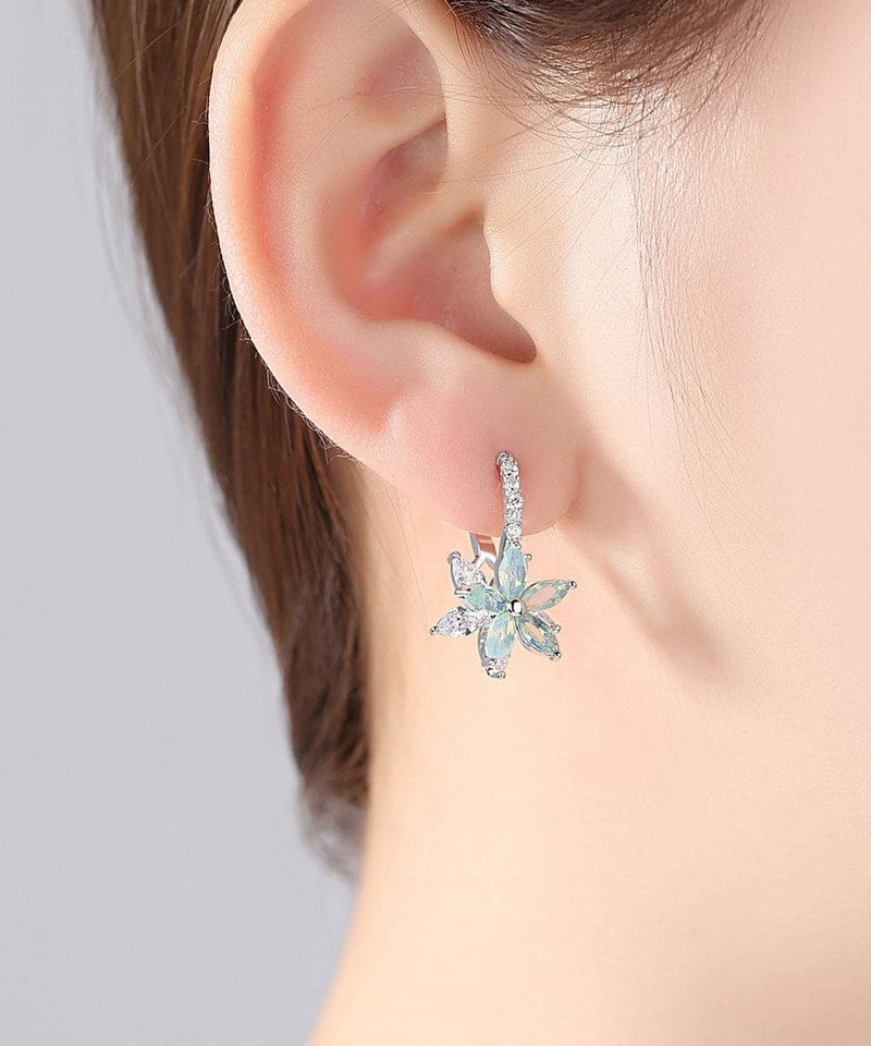 Chic White Flower Zircon Copper Hoop Earrings Jew-EAR220805