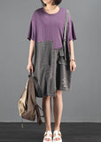 Chic purple patchwork denim dress pattern o neck baggy summer Dress SDM200802