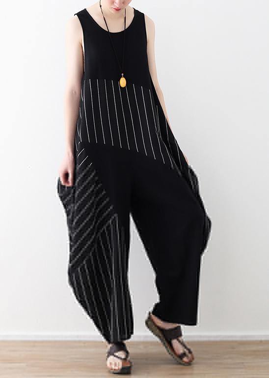 Chic trousers oversized black striped Wardrobes sleeveless asymmetric jumpsuit pants dylinoshop