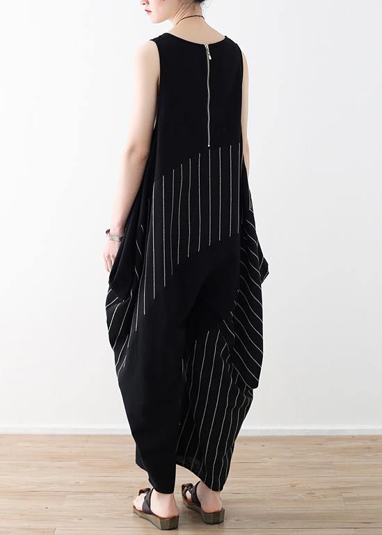 Chic trousers oversized black striped Wardrobes sleeveless asymmetric jumpsuit pants dylinoshop