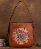 Classy Brown Large Capacity Paitings Calf Leather Satchel Handbag BGS220210