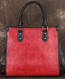 Classy Red Floral Paitings Calf Leather Tote Handbag BGS220210