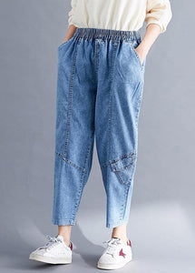 Classy Spring Women Pants Fashion Denim Blue Photography Elastic Waist Patchwork Pant LPTS190830