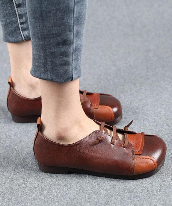 Comfortable Flat Shoes Chocolate Genuine Leather PDX210617