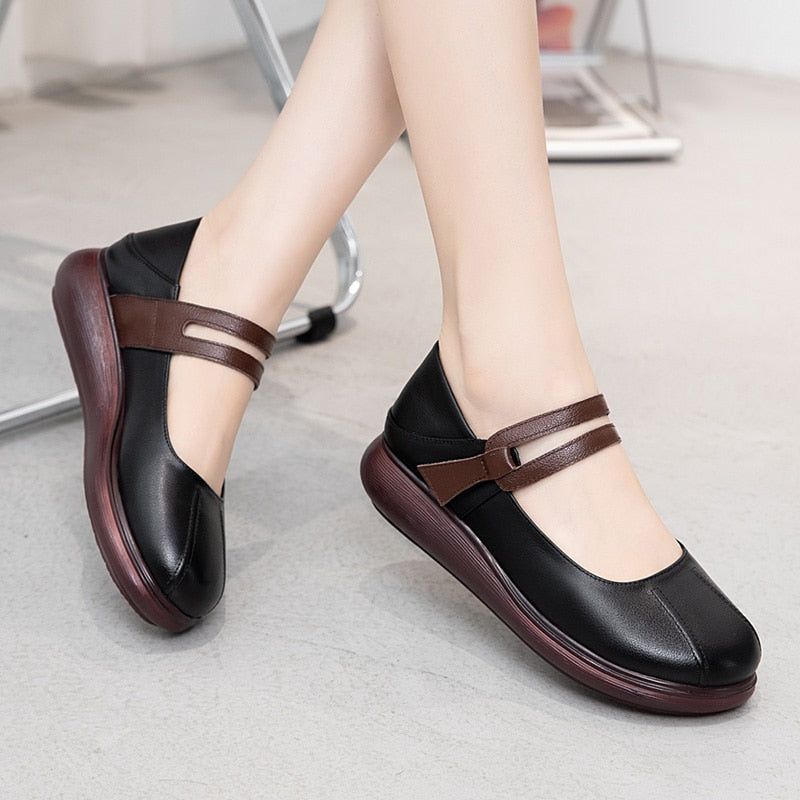 Comfortable Leather Thick-soled Flat Platform Women's Casual Shoes GCSZXC51 Touchy Style