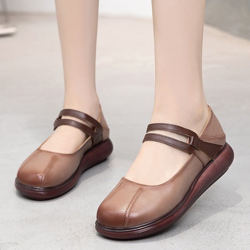 Comfortable Leather Thick-soled Flat Platform Women's Casual Shoes GCSZXC51 Touchy Style