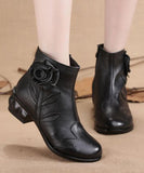 Comfortable Splicing Chunky Boots Black Cowhide Leather XZ-XZ210804