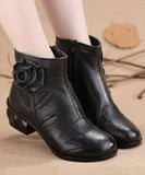 Comfortable Splicing Chunky Boots Black Cowhide Leather XZ-XZ210804
