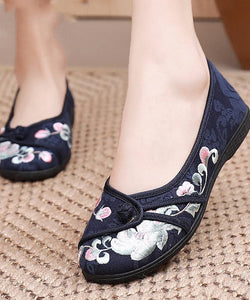 Comfy Blue Flats Embroideried Cotton Fabric Flat Shoes For Women BX-PDX220407
