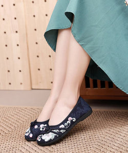 Comfy Blue Flats Embroideried Cotton Fabric Flat Shoes For Women BX-PDX220407