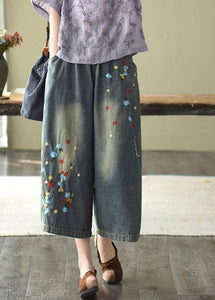 Comfy Grey Embroideried Wide Leg denim Pants For Women GK-LPTS210715