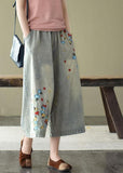 Comfy Grey Embroideried Wide Leg denim Pants For Women GK-LPTS210715