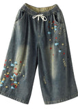 Comfy Dark color Embroideried Hole Wide Leg denim Pants GK-LPTS210715