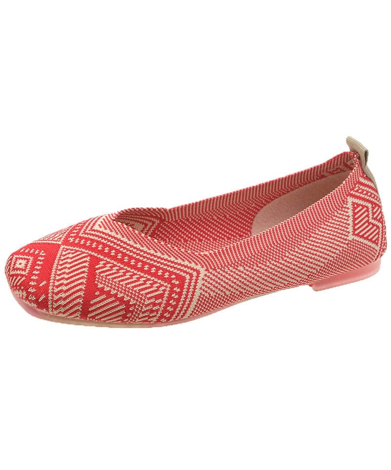 Comfy Flat Shoes Red Knit Fabric Boutique Print Flat Shoes For Women BX-XZ-PDX20220401