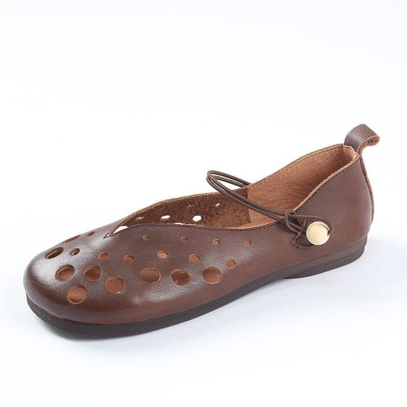 Cowhide Chocolate Leather Flat Shoes For Women Hollow Out Flat Shoes XZ-PDX210622