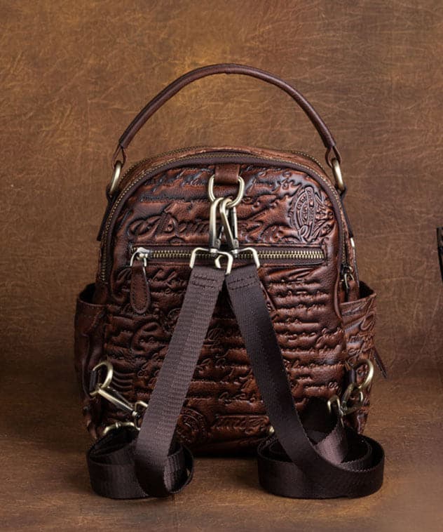 DIY Brown Geometric pattern Paitings Calf Leather Backpack Bag ZPBAG-BGS220209