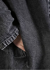 DIY Charcoal grey Peter Pan Collar Button denim Coats Spring FG-TCT211228