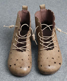 DIY Grey Embossed Hollow Out Boots Lace Up Boots PDX210617