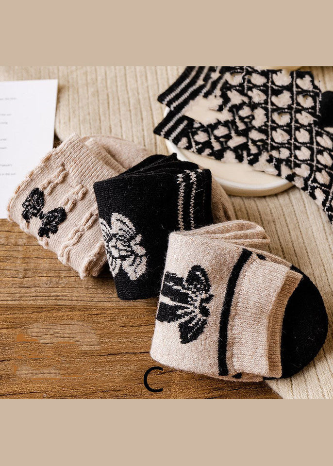 DIY Lovely bow Print thick Cashmere Crew Socks dylinoshop